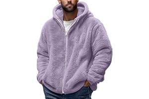 YAFINMO Fuzzy Sweatshirts for Men Winter Sherpa Fleece Jacket Warm Zipper Hoodie Jacket Oversized Fluffy Hoodie Coat Pockets