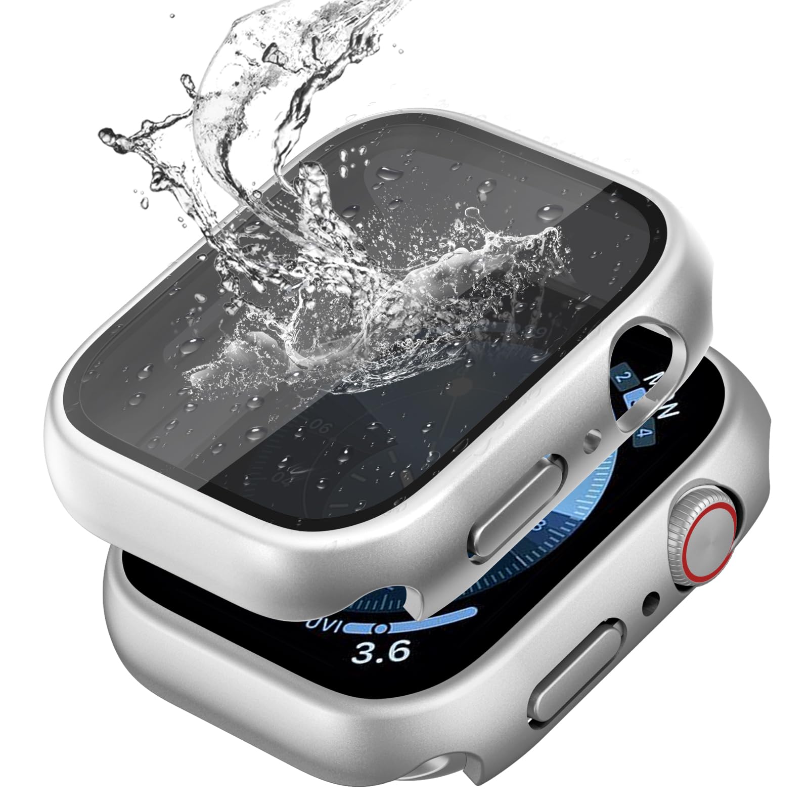 Wepro [2 Pack Waterproof Privacy Hard PC Case with Tempered Glass for Apple Watch Series 9 Series 8 Series 7 45mm, Ultra-Thin Bumper Anti-shock Screen Protector for iWatch Cover Accessories, Sliver