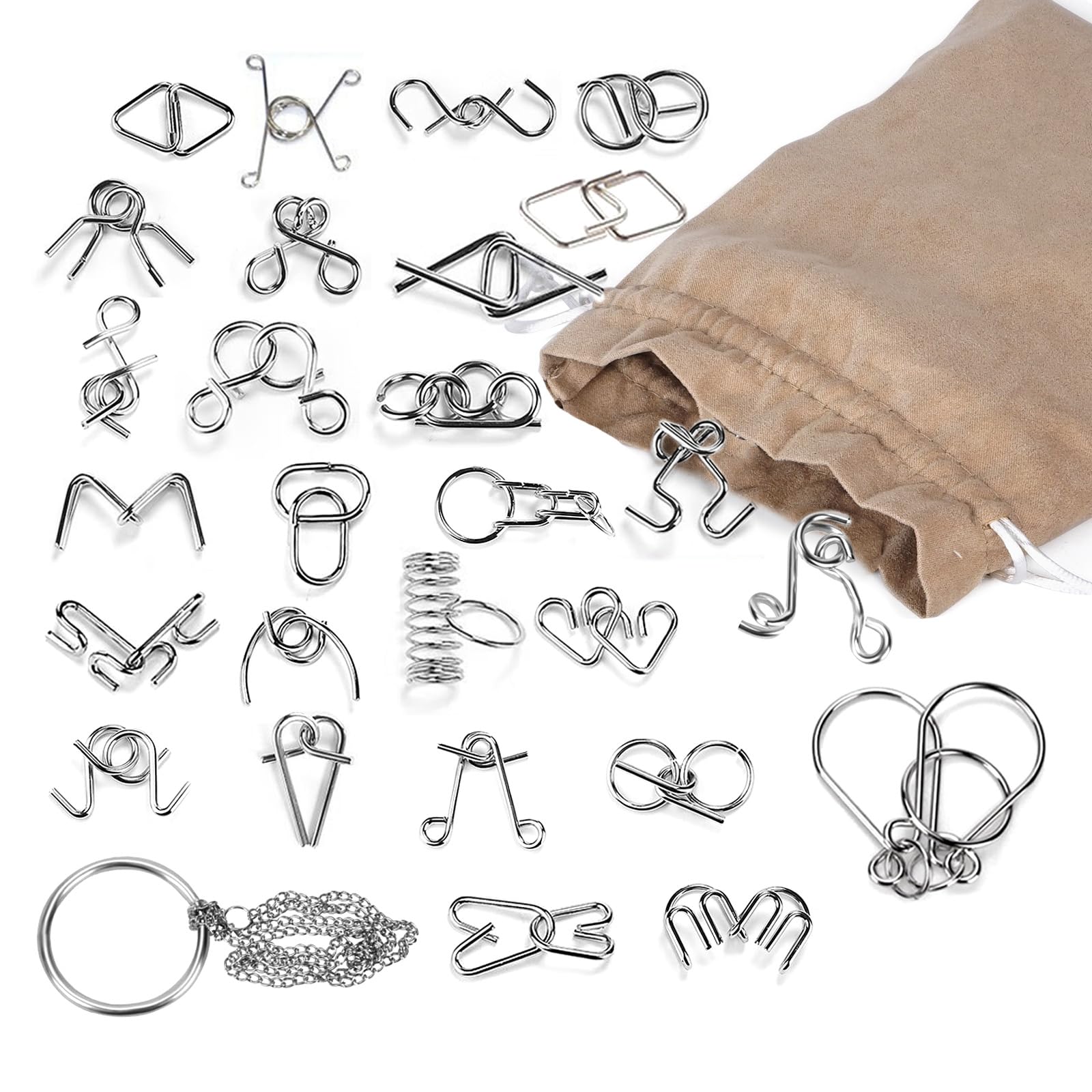 Joyeee 28Pcs Metal Wire Puzzles Brain Teaser & Training IQ Test Toys, Classic Mind Game Magic Trick Educational Intelligence Metal Puzzle Logic Brain Teaser Toy for Kids Students & Adults