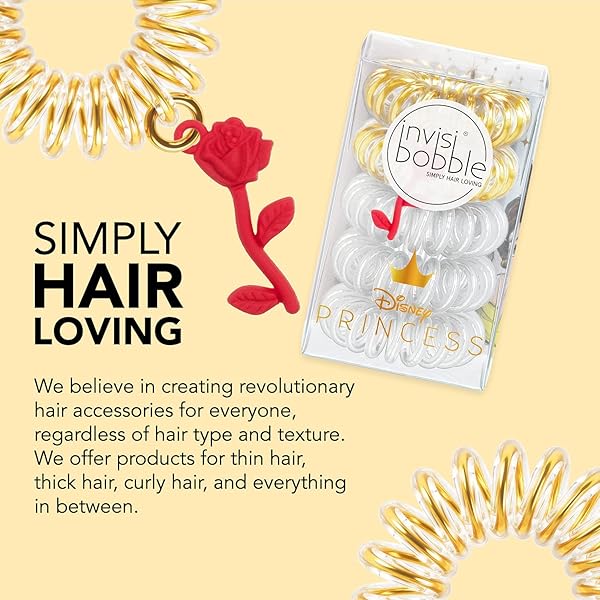 INVISIBOBBLE KIDS SPIRAL HAIR RING – NO-OUCH COIL HAIR TIES WITH STRONG GRIP, NON-SOAKING, HIGH WEARING COMFORT UPDO TOOL FOR GIRLS TODDLERS AND KIDS (PRINCESS BELLE (5-PACK))