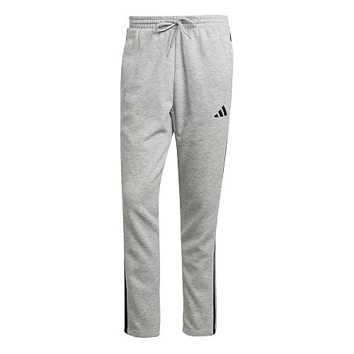 adidas Men's Essentials 3-Stripes Fleece Open Hem Pants, Medium Grey Heather/Black