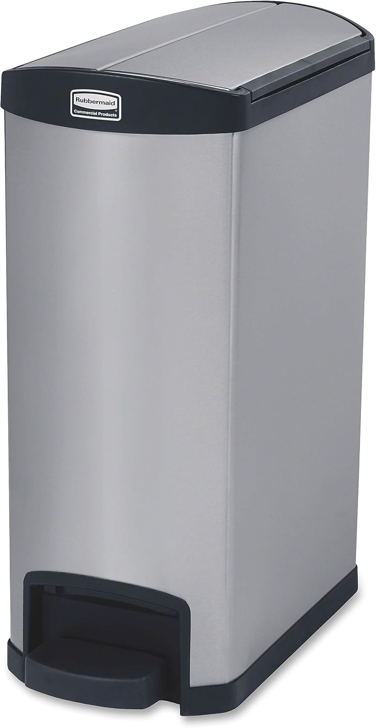 Rubbermaid Commercial Products Slim Jim Step-on Metal End Step Waste Receptacle Bin 50 Litre Black 1901993