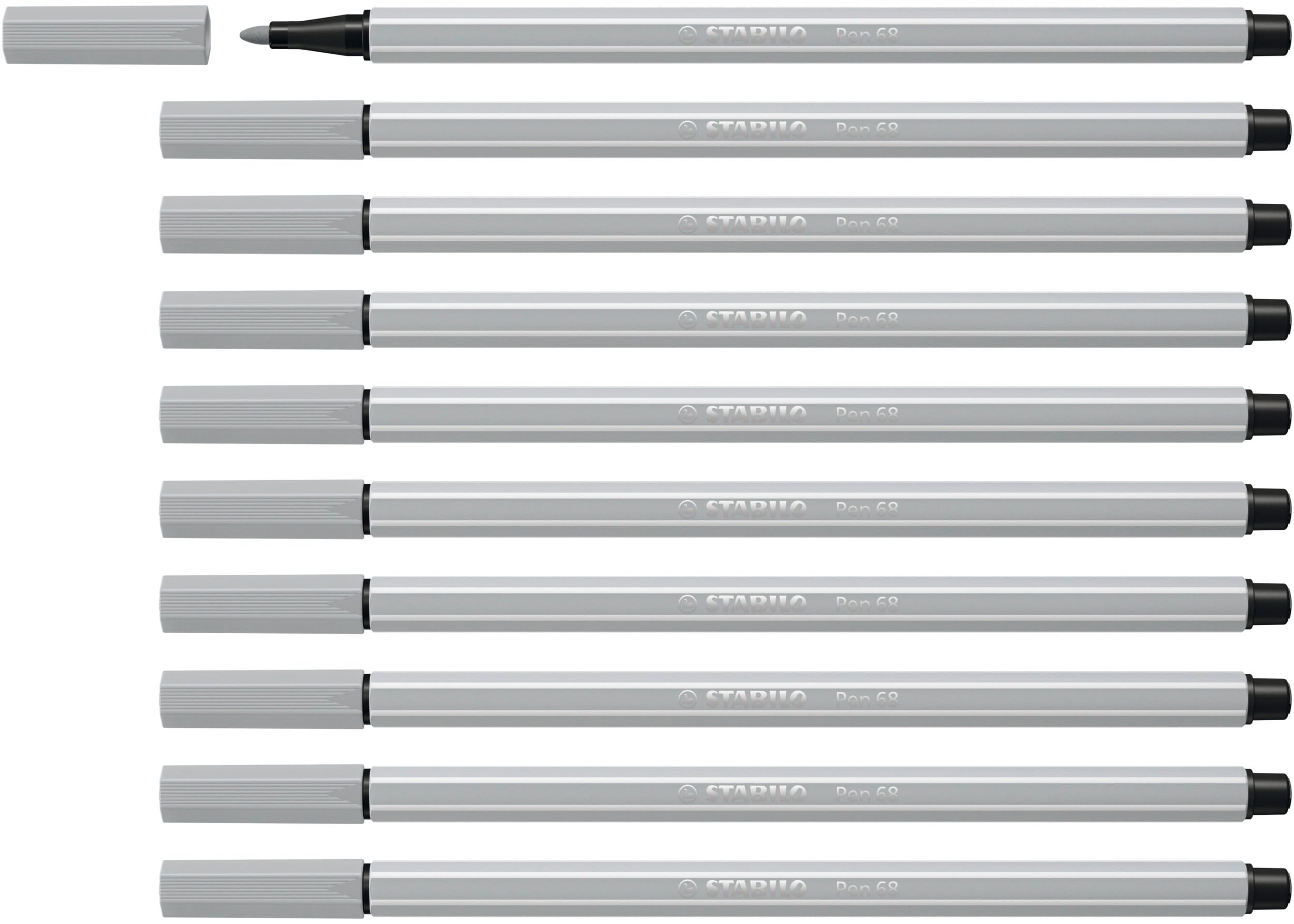 STABILO Pen 68 - Premium Fibre-Tip Pen - Pack of 10 - Light Cold Grey — image 1