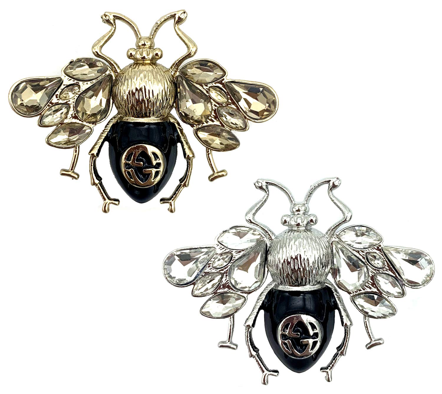 CAREOR 2 Pack Rhinestone Crystal Retro Bee Brooch Pins Honey Bee Pendant/Brooch Fashion Crystal Insect Pins for Elegant Women Formal Occasion and Party (Gold+Silver)