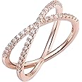 PAVOI 14K Gold Plated X Ring Simulated Diamond CZ Criss Cross Ring for Women