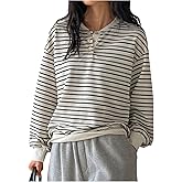 Milumia Women's Striped Button Henley Shirt Long Sleeve Drop Shoulder Oversize Tee Top