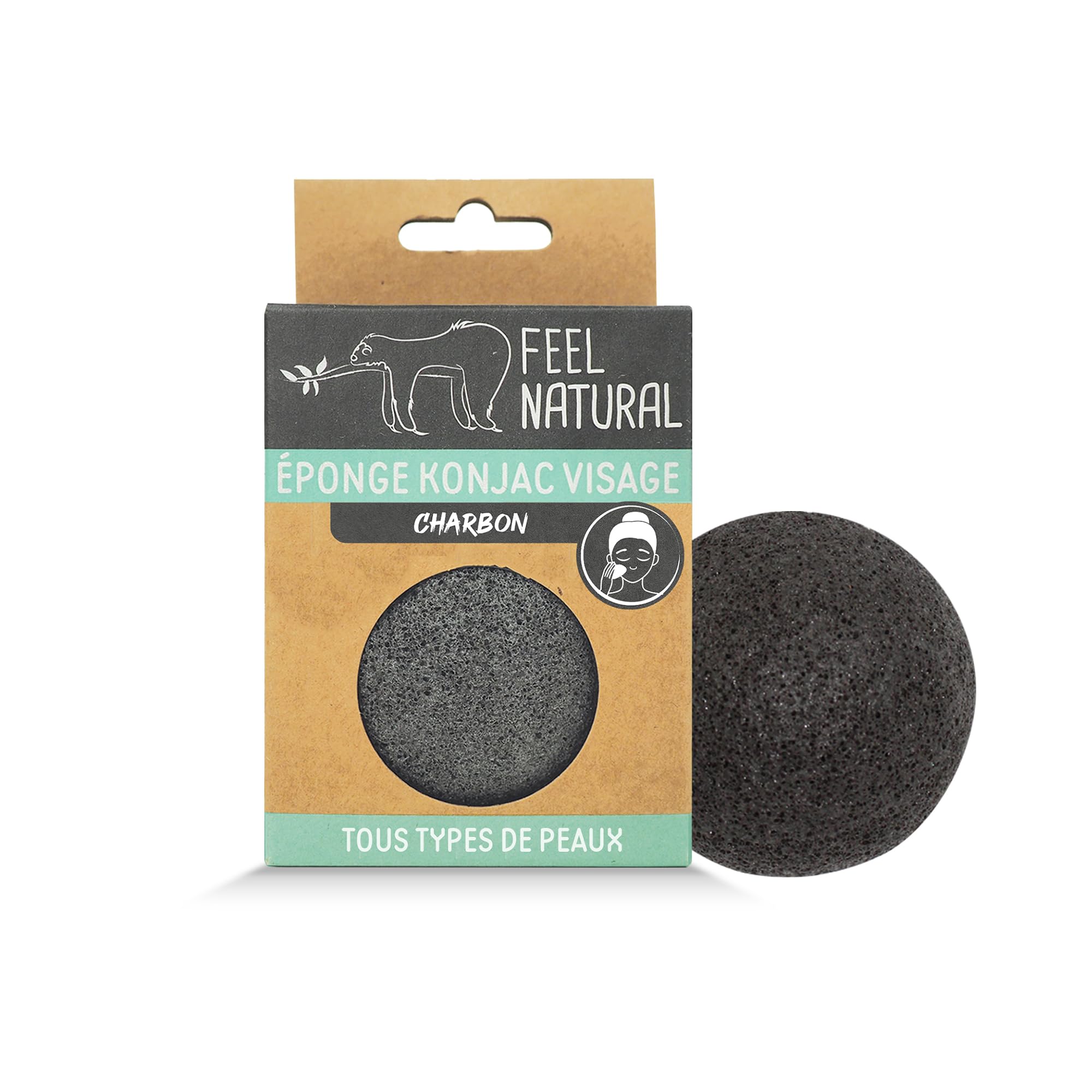 Konjac Natural Face Sponge - Cleanses and Purifies - Gently Removes Make-up - Konjac Face Sponge and Natural Exfoliating Charcoal - Beauty Routine, Skincare, Shower - Feel Natural