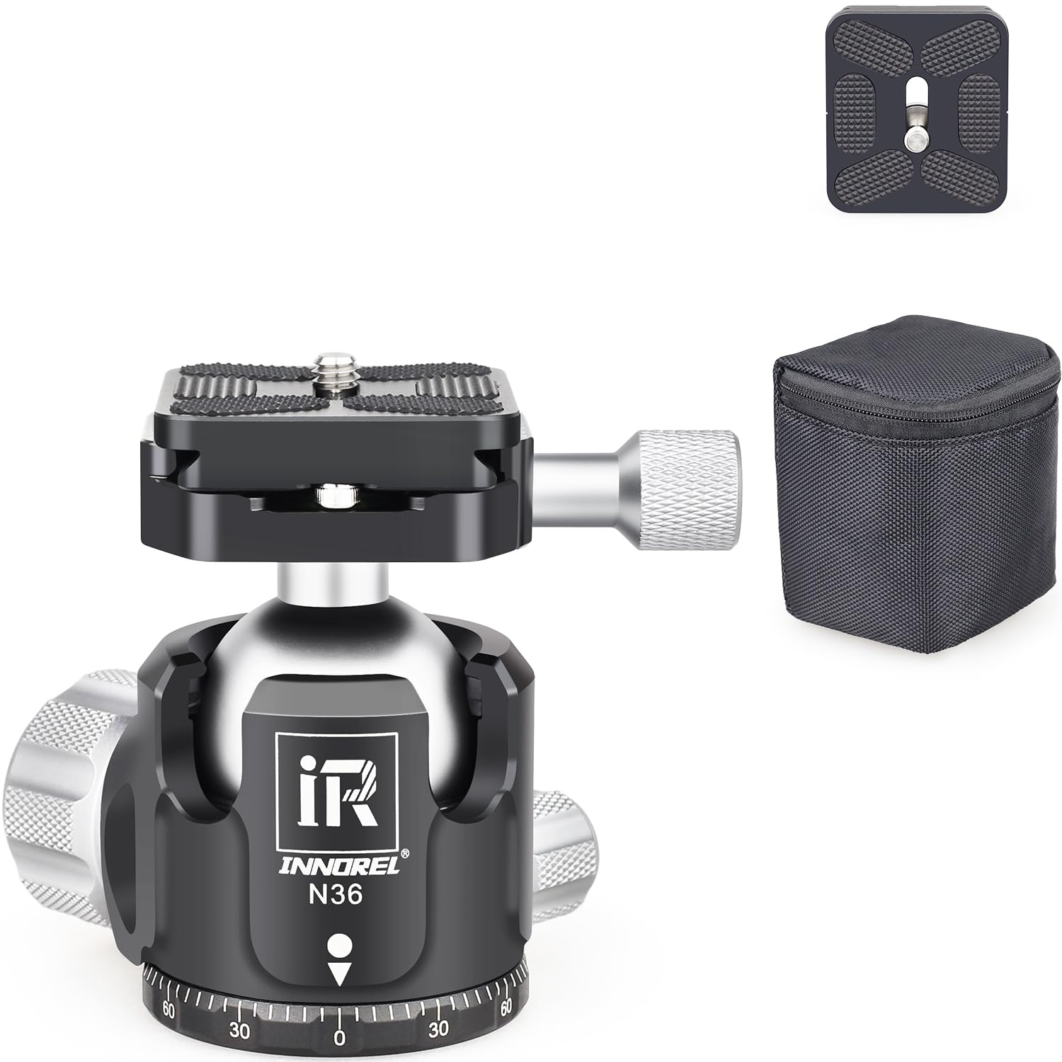INNOREL Low Profile Tripod Ball Head 36mm Ball Dia Max Load 44lb/20kg All Metal CNC 360° Panoramic Shooting Camera Mount with Two 1/4" Arca Swiss Quick Release Plates for Tripod DSLR Camcorder(N36)