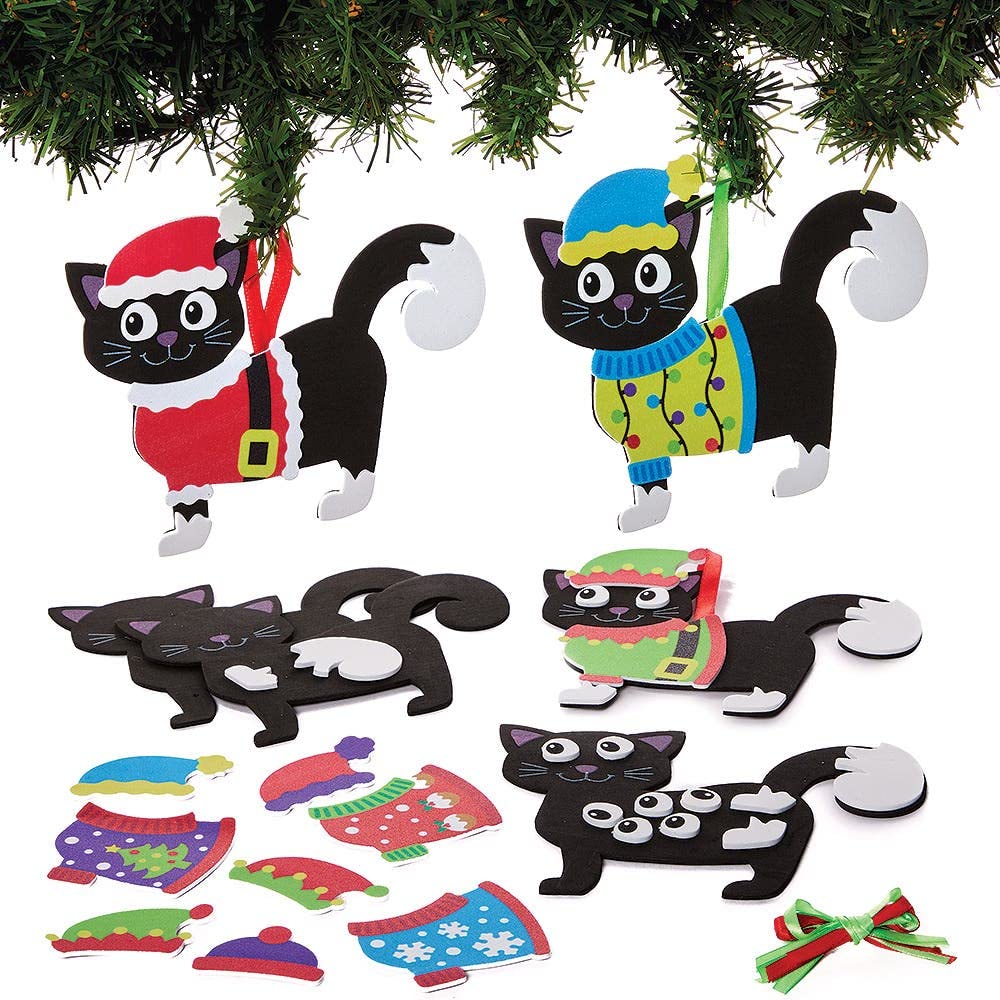 Baker Ross FX365 Cat Christmas Jumper Mix and Match Kits - Pack of 8, Kids Christmas Decorations Craft Kit, Arts and Crafts Christmas Decorations
