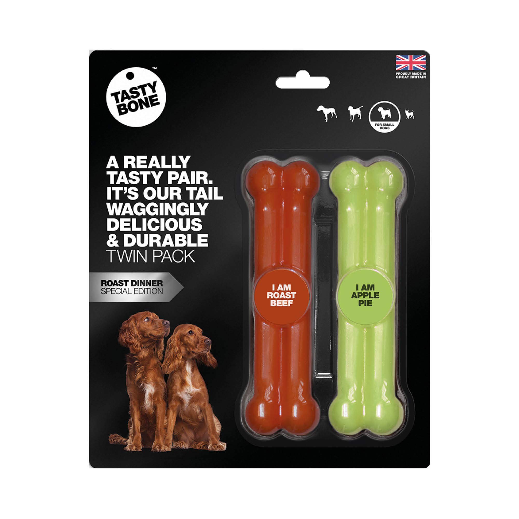 TastyBone Twin Pack Nylon Dog Chew Toys for Small Dogs (Roast Beef & Apple Pie) - Indestructible for Aggressive Chewers, Everlasting Flavour, Strong Healthy Teeth, Made in the UK