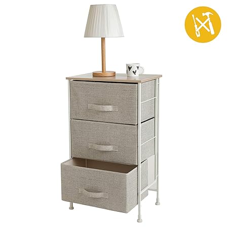 Leaf House Nachtschrank Kommode Boxspringbett Nachttisch Nachtkommode Kommode Schrank - 3 Schubladen - 76cm hoch- Beige-Der A