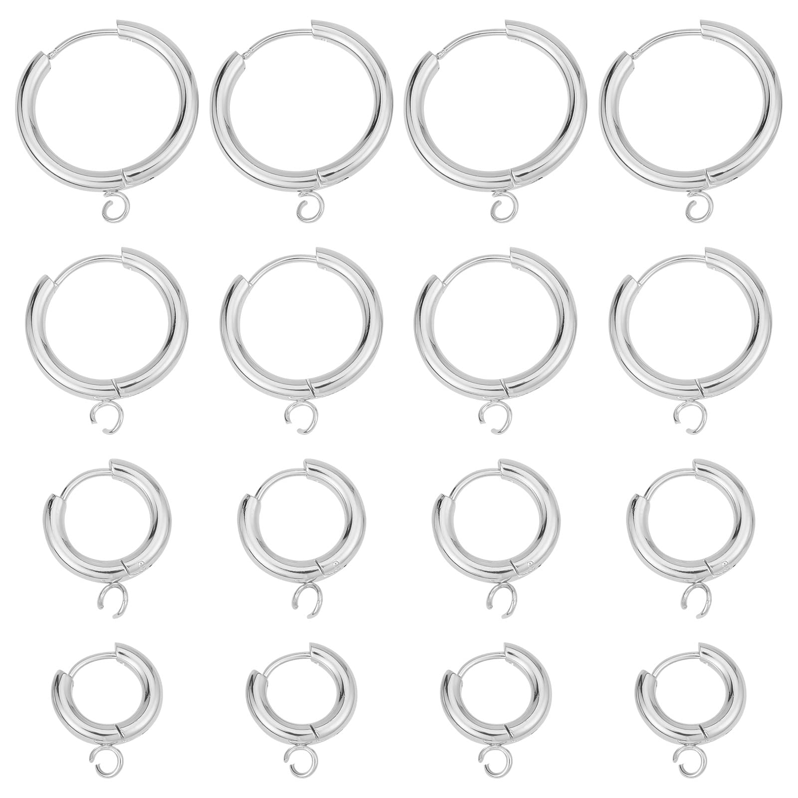 SUNNYCLUE 1 Box 16Pcs 8 Pairs Leverback Earring Findings 16/18/20/24mm Huggie Hoop Earrings Hooks Stainless Steel Leverbacks Earring Clasps Lever Back French Ear Wires for Jewellery Making DIY Craft