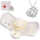 Preserved Real White Rose with Necklace Forever Flowers Rose Valentines Day Gifts for Her Wife Girlfriend Women Mom Grandma on Valentines Mothers Day Sweetest Day Christmas Anniversary Romantic-White