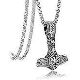 Bandmax Stainless Steel Viking Hammer Pendant Necklace for Men Silver/Black/Gold Mjolnir Mens Norse Style Jewelry