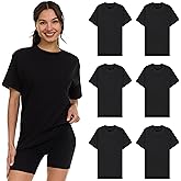 BILLIONHATS Womens Cotton T-Shirts, Crew Neck Short Sleeve Baggy Loose Tops Tees Color Assorted