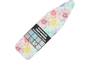 LCLW Ironing Board Cover and Pad Standard Size 15" x 54",3 Pairs of Hook and Loop Fastener Straps,Elastic Edges,Cotton Iron Board Cover with Scorch Resistant Thick Padding(Colored Flowers)