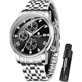 SAPPHERO Round Stainless Steel Watch for Men, 50M Waterproof Luminous Stylish Mens Gift Wristwatch with Date Display and Analog Quartz Design