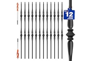 ANTSKY Wrought Iron Hollow Balusters - Deck Spindles Stair Railing indoor,Stair Double Spoon Knuckle Hollow Iron Baluster stair spindles, for staircase interior, Includes 2 Drill Bits for Wood(12 Pack Black)