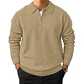 Men's Casual Knit Polo Sweater Classic Long Sleeve Thermal Basic Zip Collar Shirts