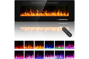 BREEZEHEAT 50" Ultra Thin Electric Fireplace, Wall Mounted & Freestanding, LED Fireplace Insert, Wall Fireplace for Living Room/Bedroom w/Touch Screen, Remote Control, 750W/1500W, Quiet, 8H Timer