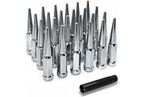 LUJIANI M14X2.0 Chrome Silver Wheel Spike Lug Nuts, 24 PCS Lug Nut Accessories with 1 Socket Key, Thread Spiked 4.4" Long Closed End Nuts Compatible with 2004-2014 F150, 2003-2014 Expedition