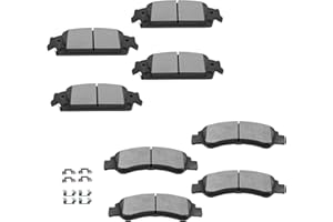 BRAKEUS D1363 D1707 Front Rear Disc Ceramic Brake Pad Set w/Hardware For Cadillac Escalade ESV,For Chevy Silverado 1500 / Suburban/Tahoe,For GMC Sierra 1500 / Sierra 1500 Limited/Yukon XL