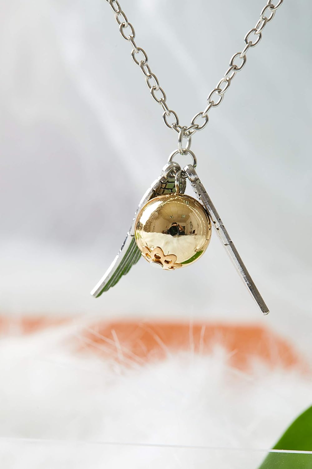 18" Deathly Hallows Necklace Jewelry Harry Potter Golden Little Tuna Quicksilver Golden Pearl Necklace Best Gift for Harry Potter Fans Decorations Magical Cosplay Costume Jewelry Merchandise (Silver): Clothing