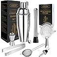 LIVEHITOP Cocktail Shaker Set, Stainless Steel Bartending Kit with 25 oz Martini Shaker, Jigger, Strainer, Mixing Spoon, Muddler, Recipe, Professional Bar Tools Gifts for Him Her