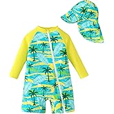 Baby Boy Swimsuit Rash Guard Swimwear Zipper Toddler Boy One Piece Bathing Suit With Hat Sun Protection Sunsuit