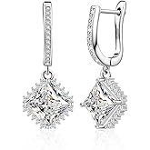 Sterling Silver Dangle Hoop Earrings for Women Square Hoop Earrings with Cubic Zirconia Charm Sparkling Crystal Huggie Jewelry for Women Mother's Day Gifts for Mom Daughter Bridal Wedding