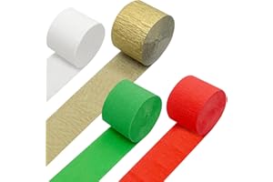 PheiLa Christmas Party Supplies, 4 Rolls Red Green White Gold Crepe Paper Streamers for Wedding Birthday Baby Bridal Shower Home Party Backdrop Decorations, 1.77 Inch x 82 Ft/Roll, 328ft