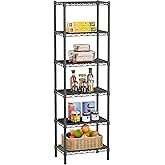 Golpart 6 Tier Shelf Adjustable Storage Mesh Gaps Metal Utility Shelves Wire Shelving Unit Organizer Rack for Home Kitchen Office Bathroom Pantry Room10 D x 16" W x 60" H Black