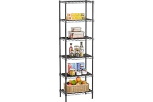 Golpart 6 Tier Shelf Adjustable Storage Mesh Gaps Metal Utility Shelves Wire Shelving Unit Organizer Rack for Home Kitchen Office Bathroom Pantry Room10 D x 16" W x 60" H Black