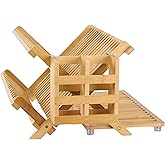 NOVAYEAH Bamboo Wooden Dish Rack, Wooden Dish Drying Drainer Rack | 3-Tier Collapsible Large Dish Drying Rack Folding Drying Holder for Kitchen Counter, Plate Holder Organization