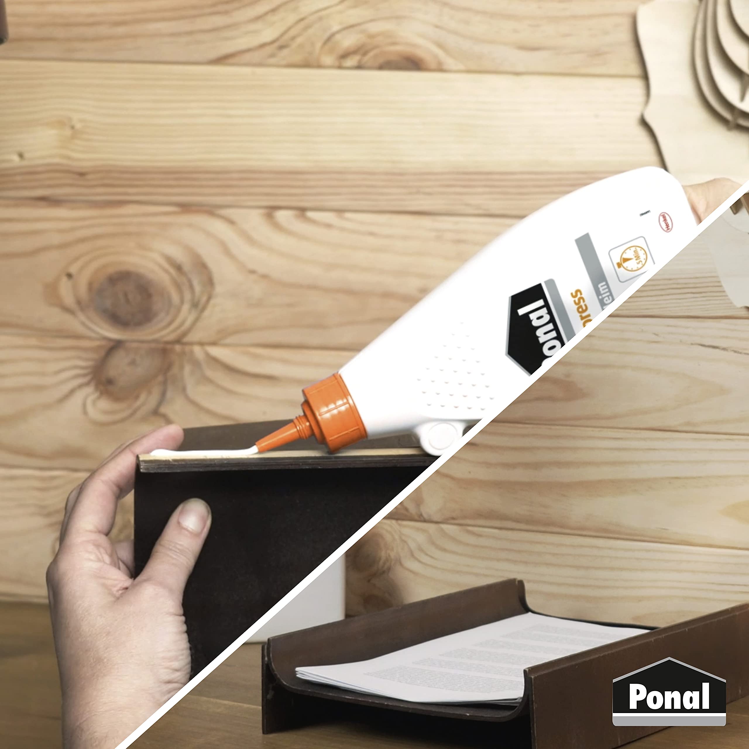 Ponal Express Holzleim, transparent und schnell trocknender Holzkleber für vielseitige Verleimungs- & Bastelarbeiten, wasserfester Leim in praktischer Flasche, 1x550g 6