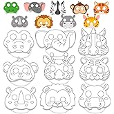 Lonfliness 36 Set Animal Coloring Mask Jungle Paper Arts Crafts Kids Color Your Own Wild Lion Blank DIY Mask Masquerade Birthday Party Dress-Up Decoration Favor School Classroom Activity Game Supplies