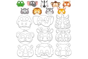 Lonfliness 36 Set Animal Coloring Mask Jungle Paper Arts Crafts Kids Color Your Own Wild Lion Blank DIY Mask Masquerade Birthday Party Dress-Up Decoration Favor School Classroom Activity Game Supplies