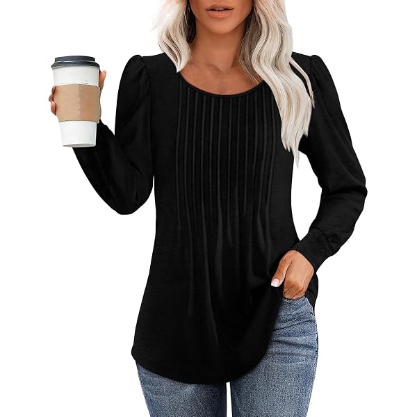 Sieanear Women’s Casual Long Sleeve Top – Twist Knot Front Tunic, Loose Fit For Fall & Winter (Black, X-Large)