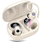 Wireless Earbuds, 2023 Bluetooth Headphones 5.3 Sport, 50H Ear buds with Earhooks, Dual LED Display, Bluetooth Earbuds, Bass Stereo Noise Cancelling Headphones, IP7 Waterproof Earphones, Off White