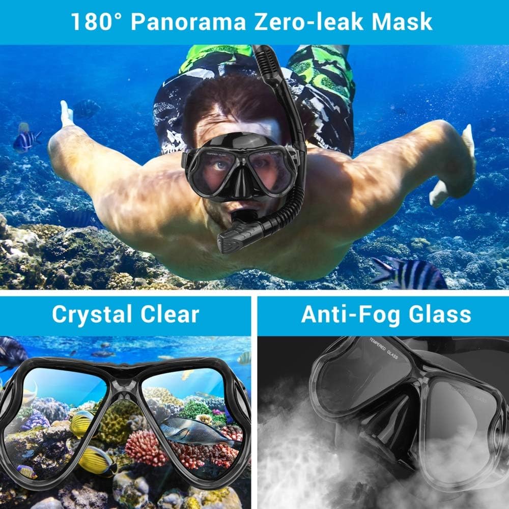 Dry Snorkel Mask Set Snorkeling Gear – Foldable Dry Snorkel Set with Dry-wet Switchable Float Valve, Purge Valve Tube, Anti Fog 180 Panoramic Silicone No Leak Seal Mask for Adults and Youth : Sports & Outdoors