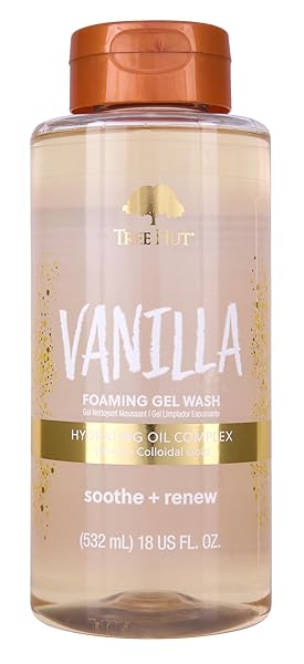 TREE HUT FOAMING GEL BODY WASH – VANILLA – 18 FL OZ – CLEANSES, SOOTHES, AND RENEWS IN THE SHOWER – MADE WITH SHEA BUTTER