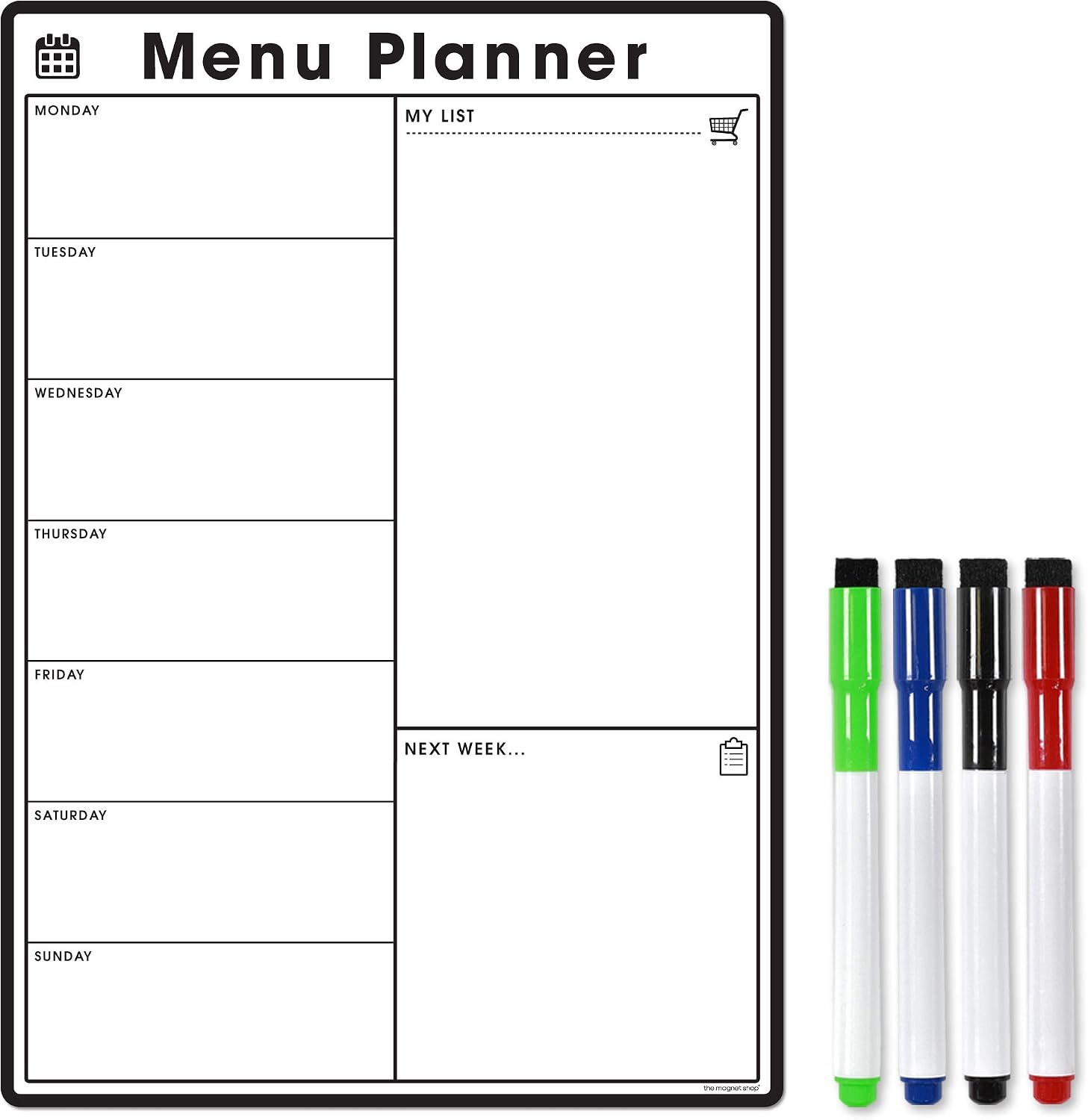 TMS A4 Weekly Meal Planner for Fridge, Black, A4 (30 x 21cm)