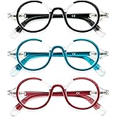 KoKoBin 3 Pack Small Round Reading Glasses Comfortable Readers Colored Stylish Frame for Women and Men