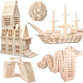 NiToy Wooden Plank Building Blocks 200PCS Sensory Toy for Kids, Montessori STEM Playset with Natural Pine Wood Creative Shapes for Educational Preschool Learning 3D Space Stacking Games for Boys Girls