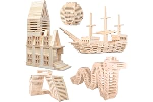 NiToy Wooden Plank Building Blocks 200PCS Sensory Toy for Kids, Montessori STEM Playset with Natural Pine Wood Creative Shapes for Educational Preschool Learning 3D Space Stacking Games for Boys Girls
