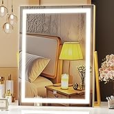Gvnkvn Vanity Mirror with Lights, 11"× 14" LED Makeup Mirror, Lighted Makeup Mirror with Lights, Smart Touch Control Dimmable 3 Modes Light 360°Rotation Gold