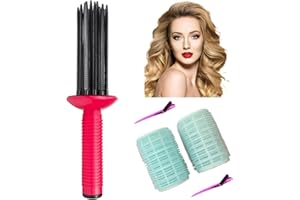 Neuvikter Self-Grip Hair Rollers with Hair Roller Clips and Comb, Hair Roller Set, Hair Brush Styler for Curly Hair, Air Volume Comb for DIY Hair Styles (5Pcs-Blue)