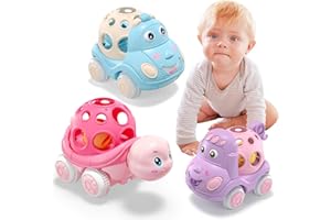 WESAYEE Toddler Girl Toy Car, Baby Girls Pink Cars for Toddlers Gift Ideas, Little Wind Up Play Push and Pull Back Truck, Small Soft Rattle for Babies Birthday, Valentines Day Gifts