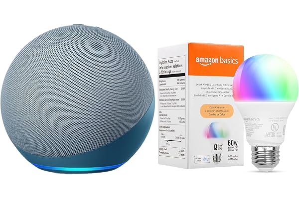Echo (4th Gen) with Amazon Basics Smart Color Bulb