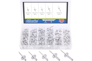 Glarks 240Pcs 3/16" x 3/8'' / 1/2'' / 5/8'' / 3/4'' / 1'' Large Flange Blind Rivets 5 Szie Aluminum Pop Rivets Assortment Set